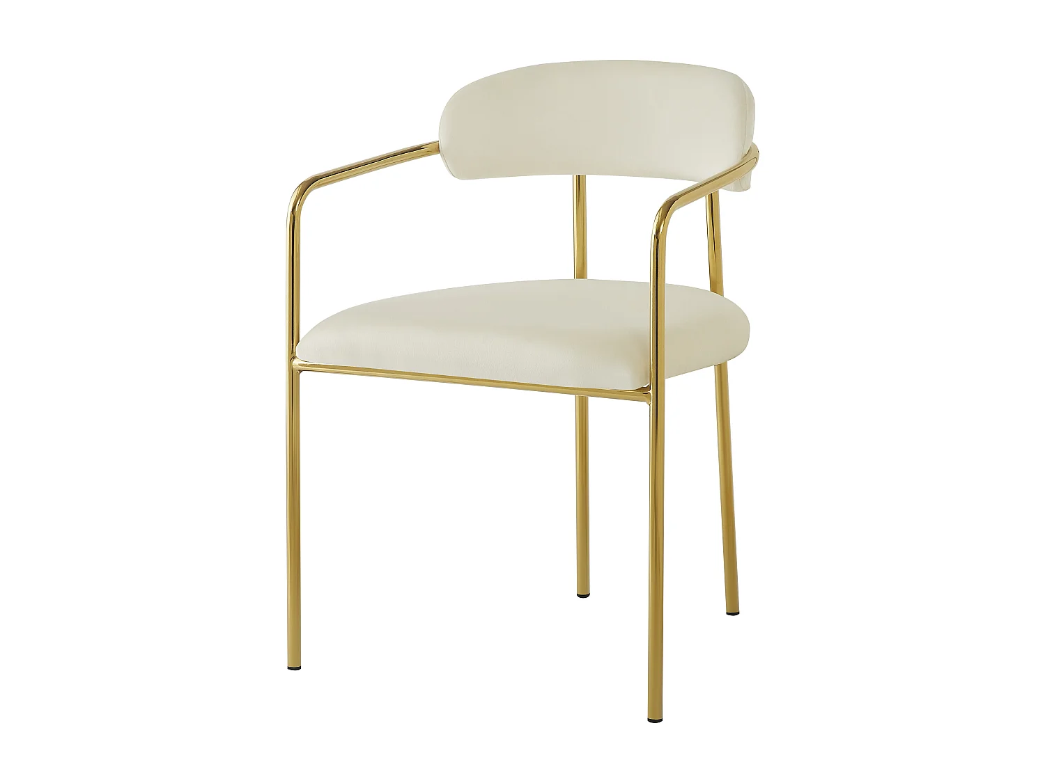 Lot de 4 chaises de salle à manger avec dossier et accoudoirs - 55 x 45.5 x 76.5 cm - Velours et pieds en fer plaqué or - Beige