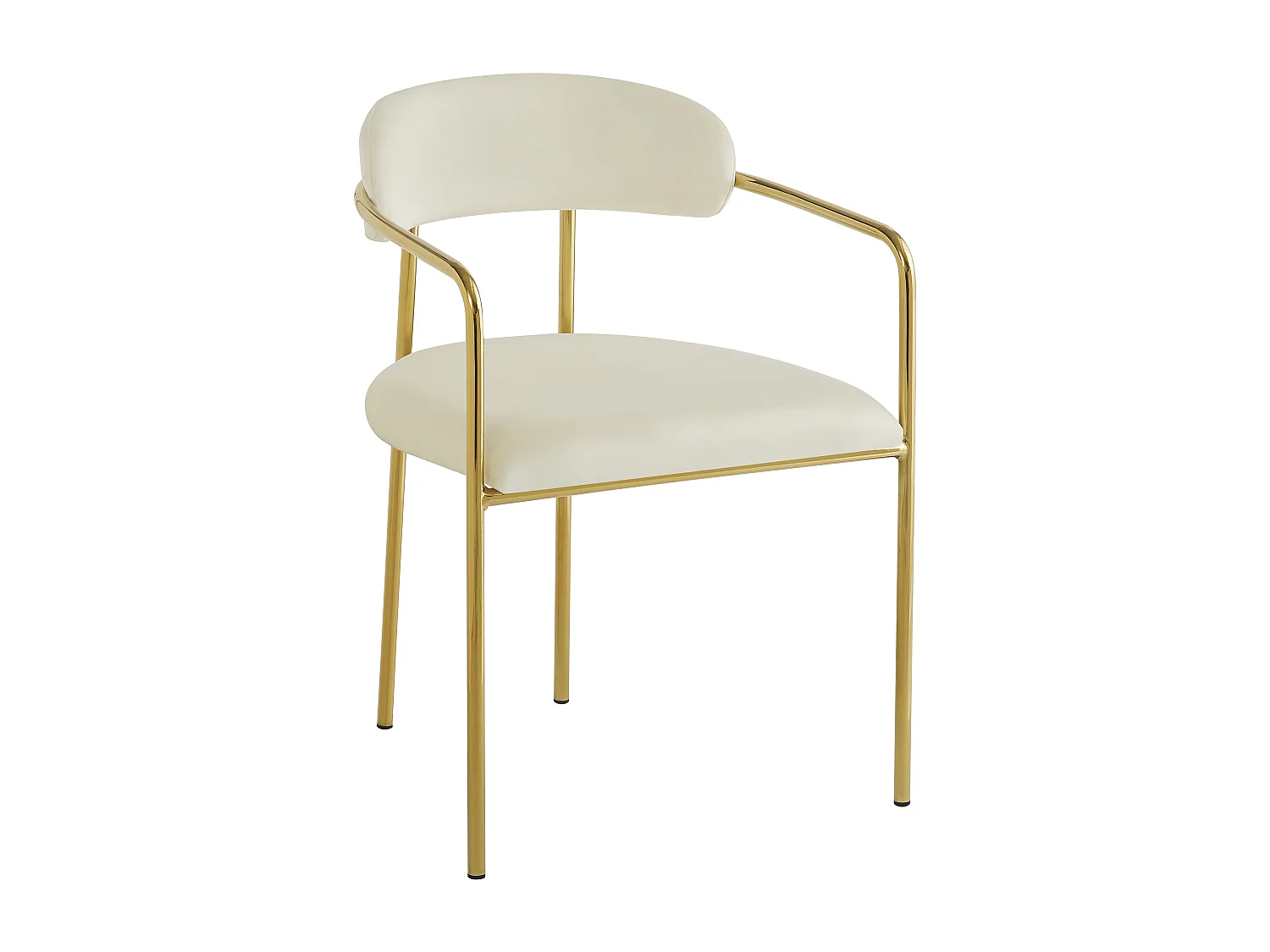 Lot de 4 chaises de salle à manger avec dossier et accoudoirs - 55 x 45.5 x 76.5 cm - Velours et pieds en fer plaqué or - Beige