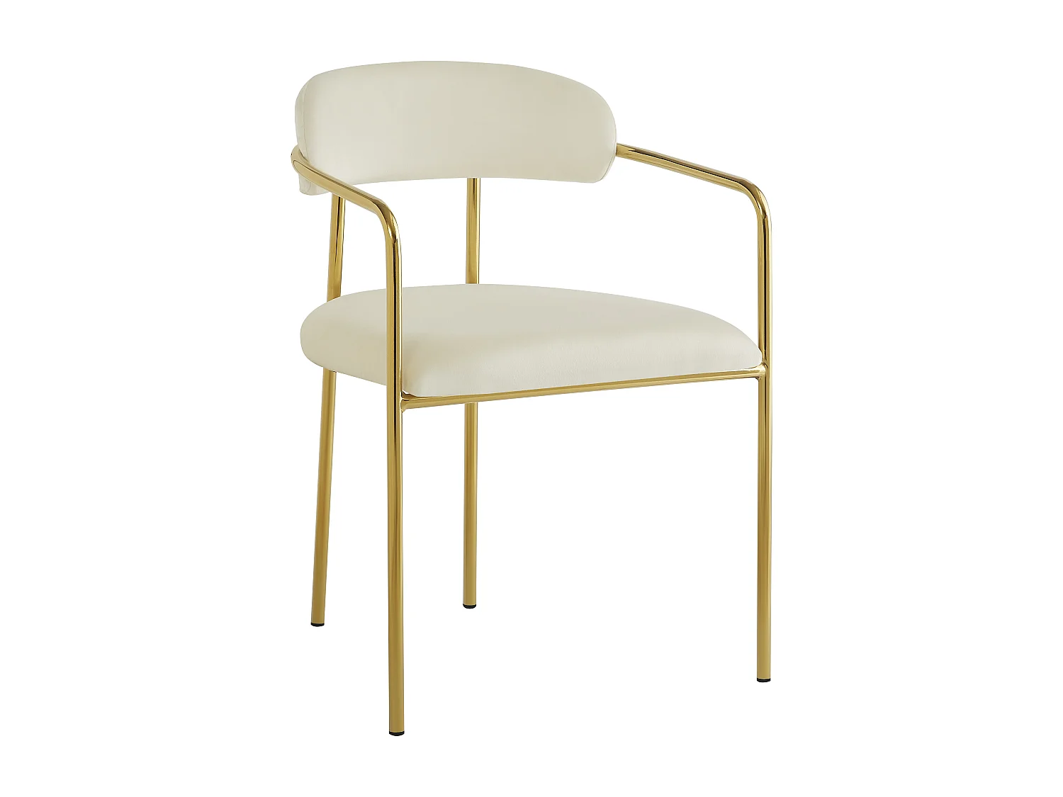 Lot de 4 chaises de salle à manger avec dossier et accoudoirs - 55 x 45.5 x 76.5 cm - Velours et pieds en fer plaqué or - Beige