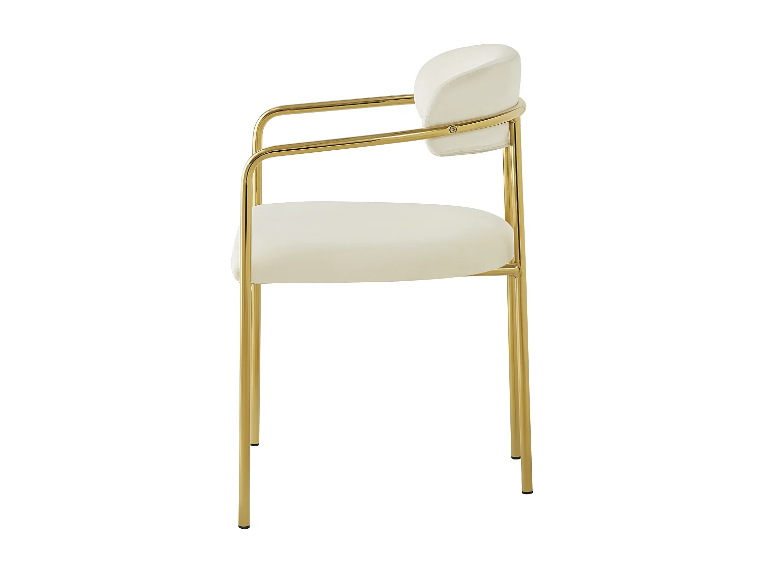 Lot de 4 chaises de salle à manger avec dossier et accoudoirs - 55 x 45.5 x 76.5 cm - Velours et pieds en fer plaqué or - Beige
