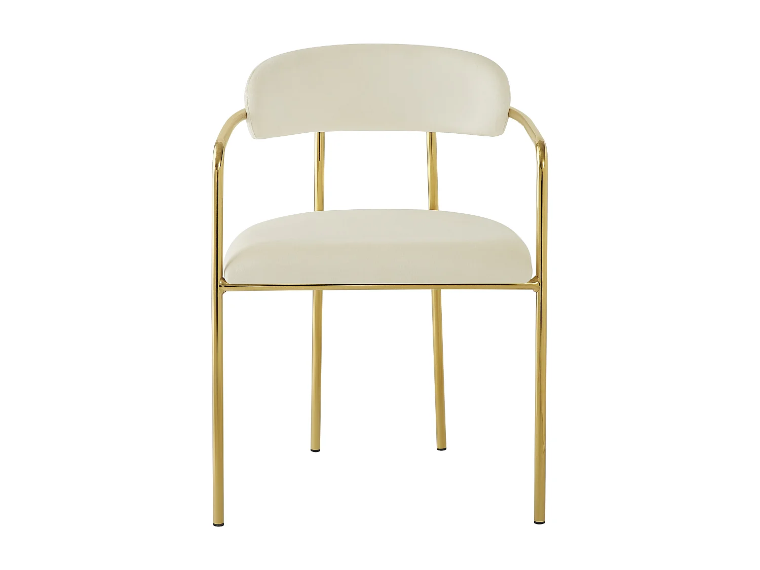 Lot de 4 chaises de salle à manger avec dossier et accoudoirs - 55 x 45.5 x 76.5 cm - Velours et pieds en fer plaqué or - Beige