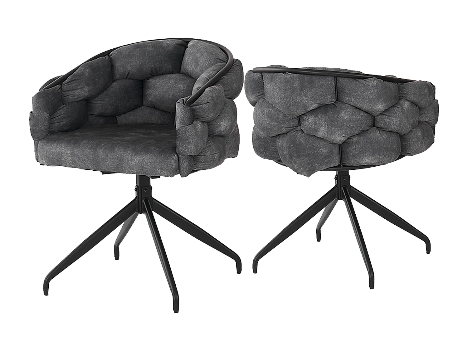 Lot de 2 chaises de salle à manger pivotantes - 61 x 59 x 77.5 cm - Velours et pieds en métal - Gris