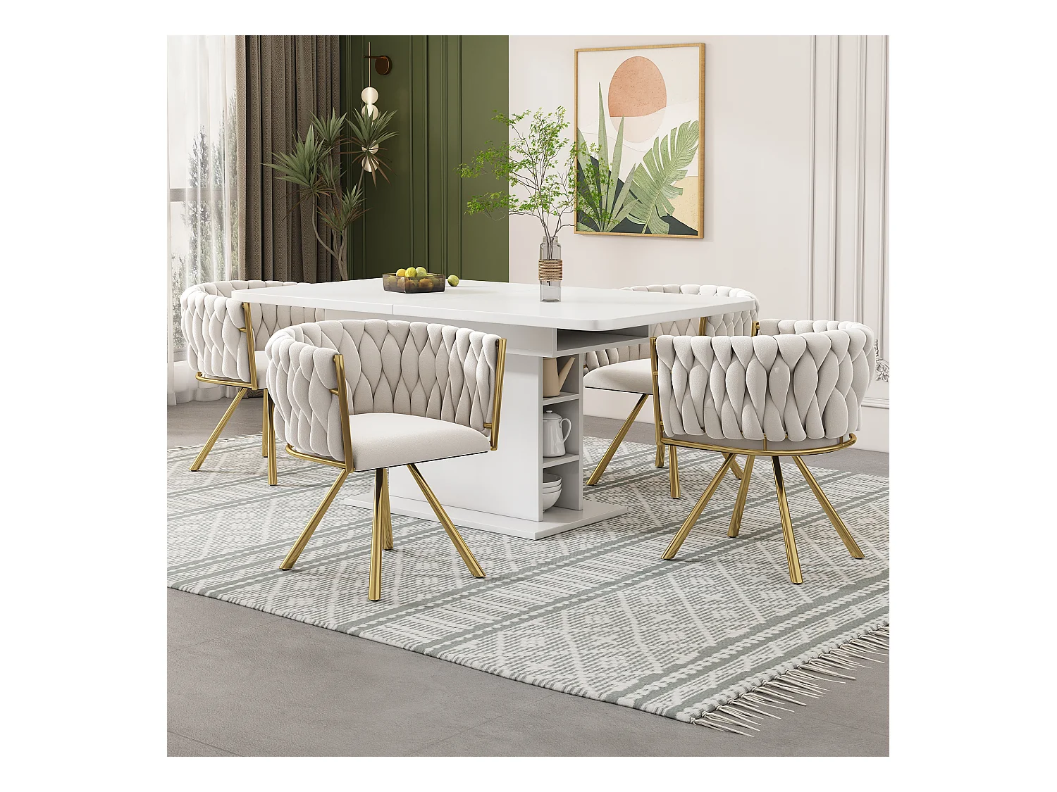 4er-Set Drehstühle für Esszimmer mit Armlehnen - 59 x 54 x 72 cm - Samt - Beige + Gold