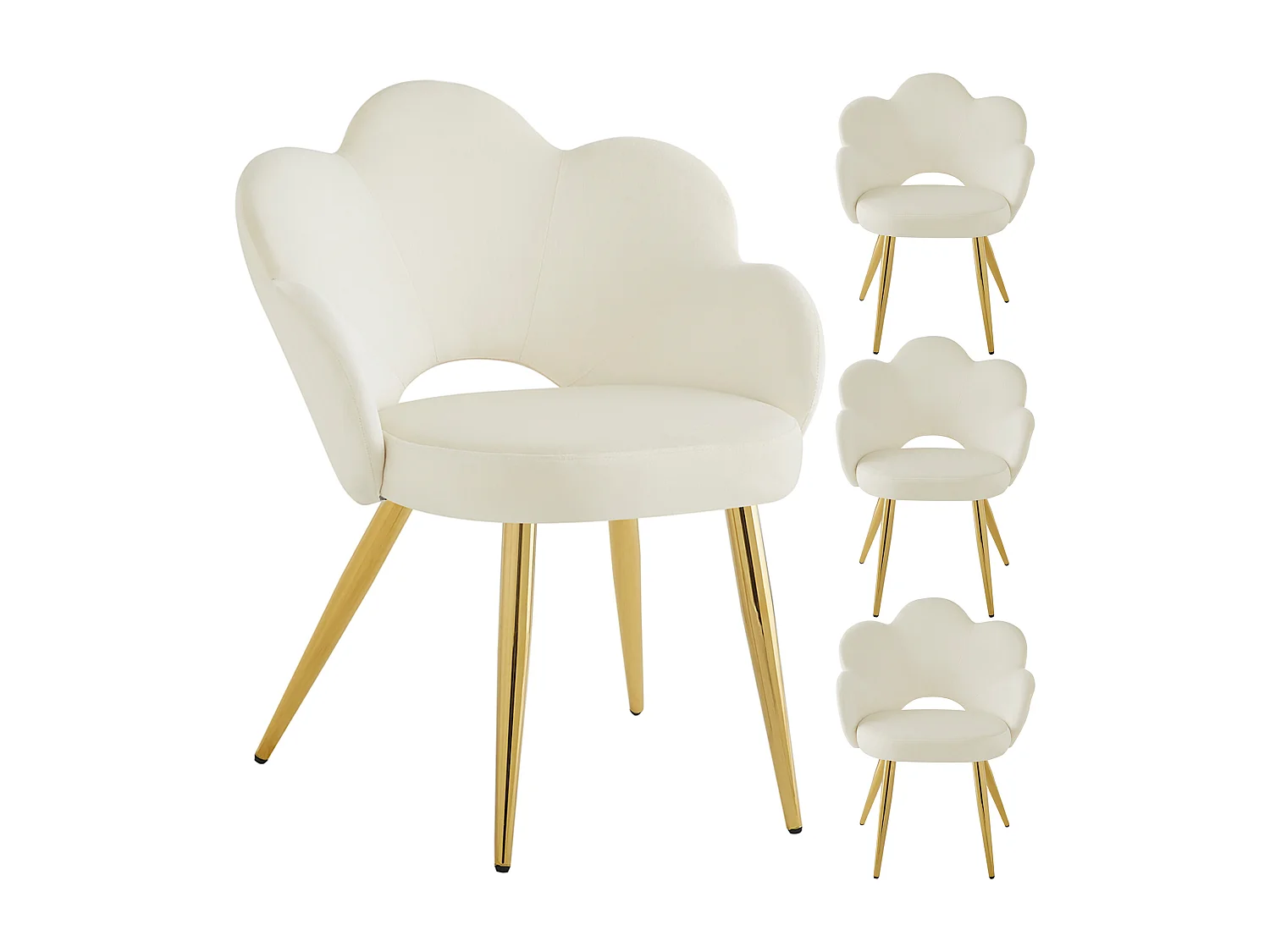 Conjunto de 4 cadeiras de jantar - 50 x 46,5 x 85 cm - Veludo e pernas de ferro galvanizado dourado - Design floral - Bege