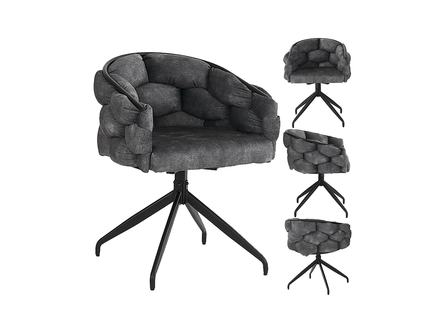 Lot de 4 chaises de salle à manger pivotantes - 61 x 59 x 77.5 cm - Velours et pieds en métal - Gris