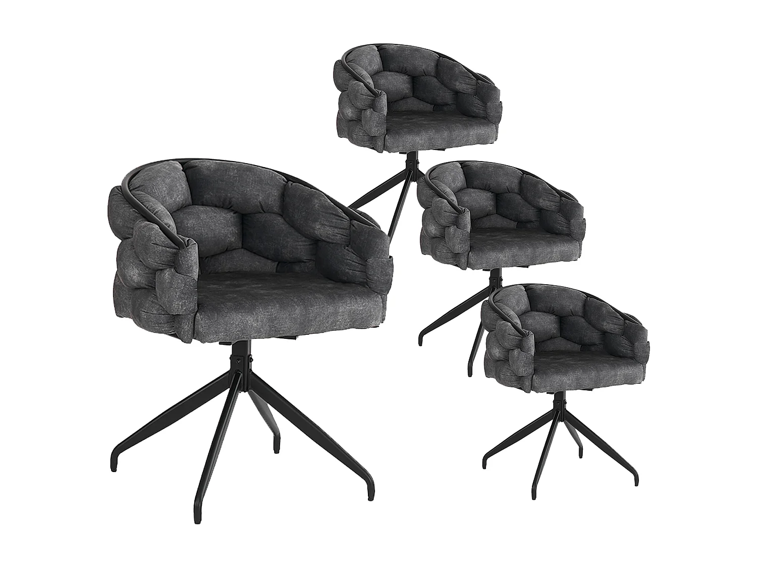 Conjunto de 4 cadeiras de jantar giratórias - 61 x 59 x 77,5 cm - Veludo e pernas de metal - Cinza