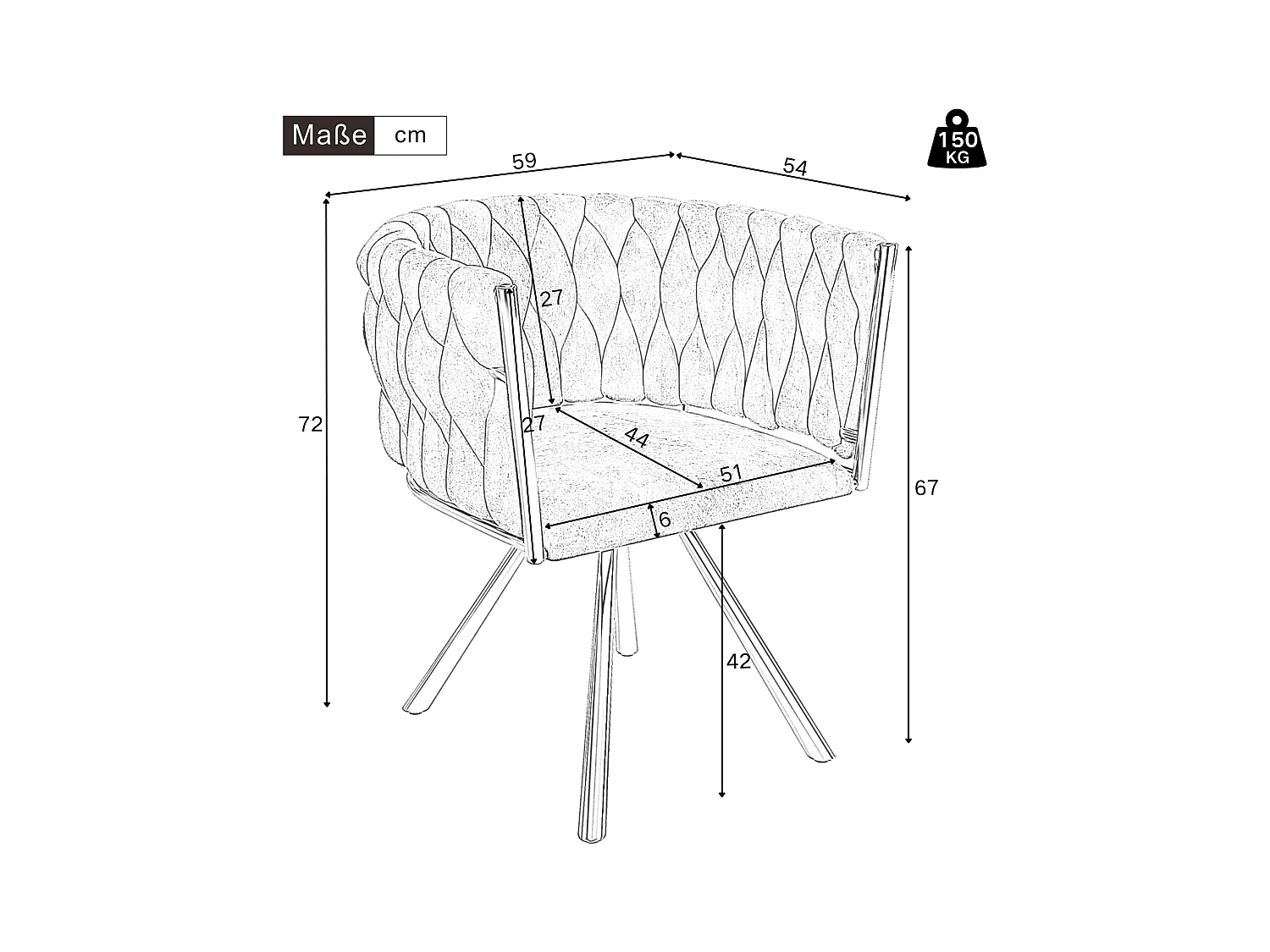 Set di 4 sedie da pranzo girevoli con braccioli - 59 x 54 x 72 cm - Tessuto di lino - Beige + Nero