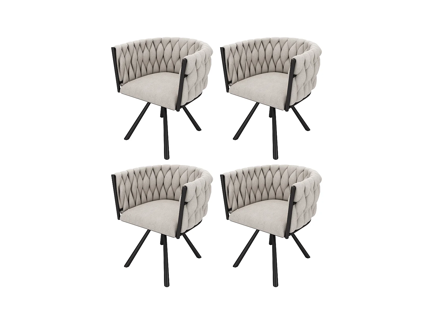 Set di 4 sedie da pranzo girevoli con braccioli - 59 x 54 x 72 cm - Tessuto di lino - Beige + Nero