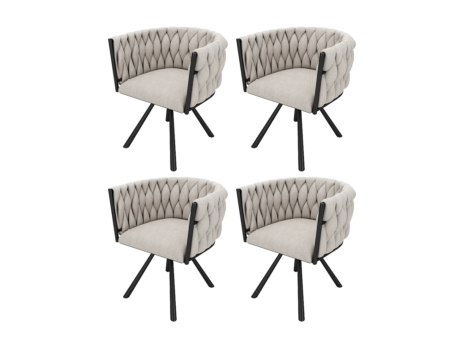 Set van 4 draaibare eetkamerstoelen met armleuningen - 59 x 54 x 72 cm - Linnen stof - Beige + Zwart