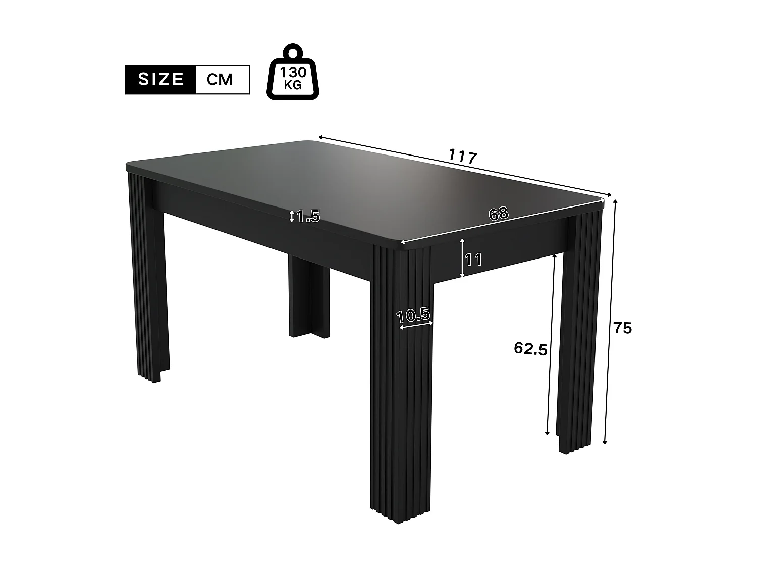 Stół jadalny dla 4-6 osób - 117 x 68 x 75 cm - drewno MDF - do kuchni i salonu - czarny