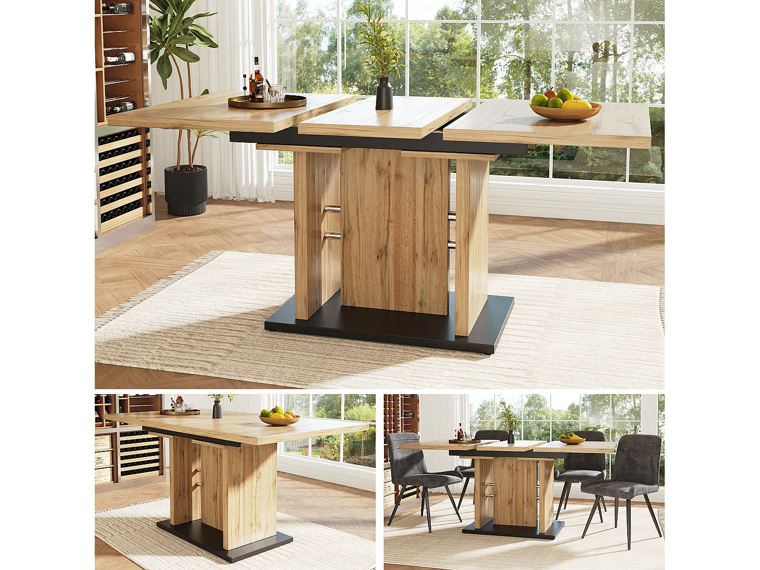 Rozkładany stół jadalny dla 4-6 osób - 119/158,5 x 80 x 75 cm - drewno MDF - do kuchni i salonu - naturalny