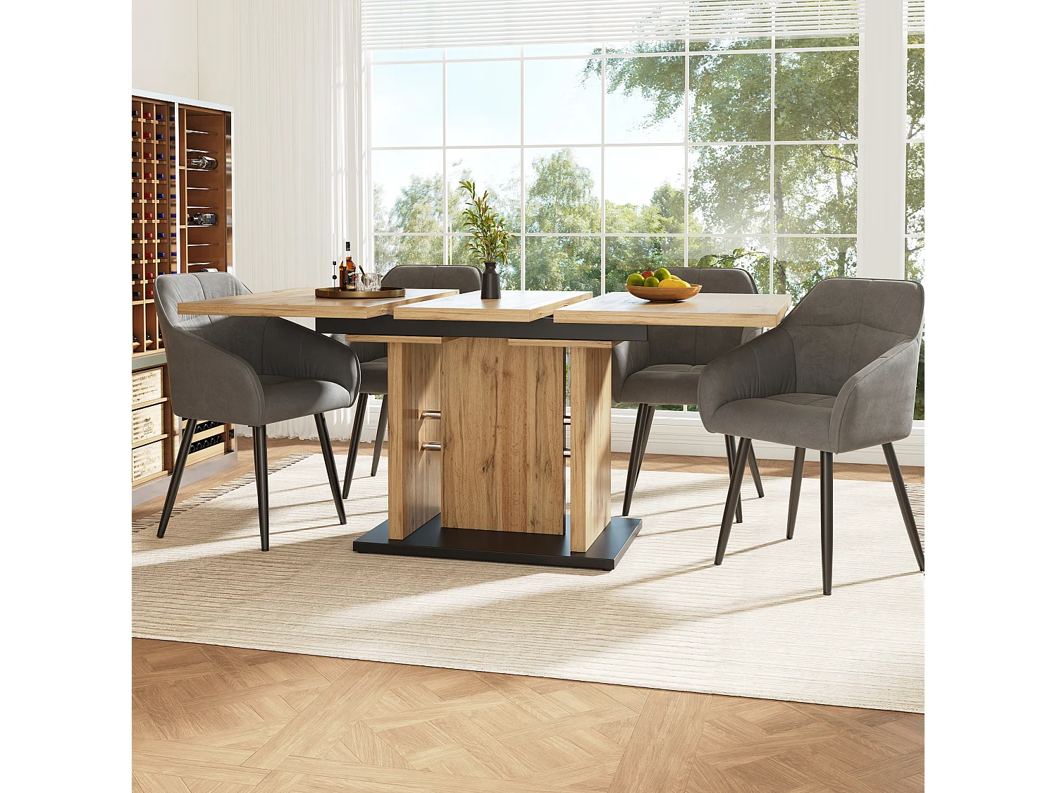 Rozkładany stół jadalny dla 4-6 osób - 119/158,5 x 80 x 75 cm - drewno MDF - do kuchni i salonu - naturalny