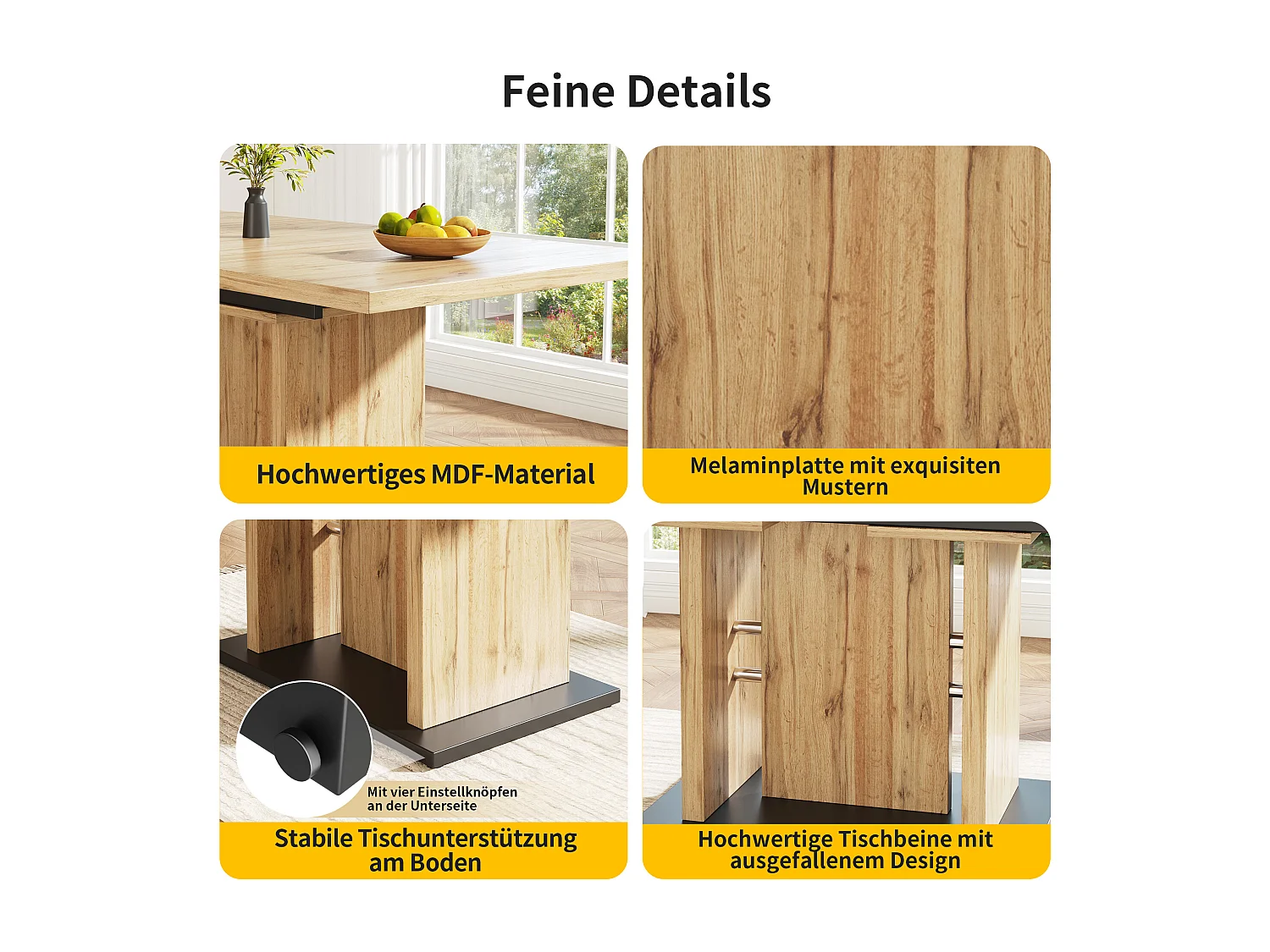 Rozkładany stół jadalny dla 4-6 osób - 119/158,5 x 80 x 75 cm - drewno MDF - do kuchni i salonu - naturalny