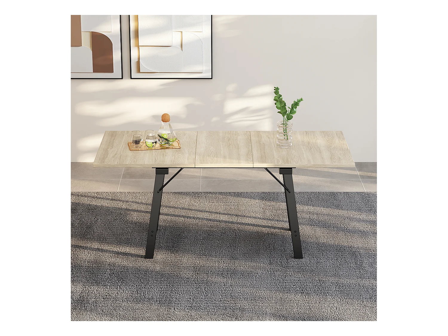 Table à manger extensible 4 à 6 couverts - 140/180 x 80 x 75 cm - Bois MDF et pieds en métal - Naturel