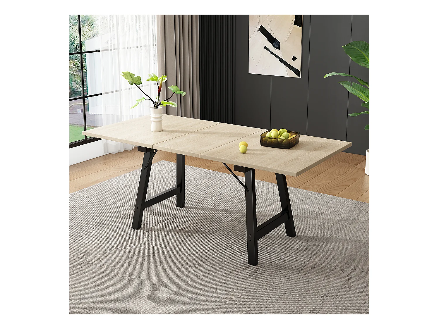 Table à manger extensible 4 à 6 couverts - 140/180 x 80 x 75 cm - Bois MDF et pieds en métal - Naturel
