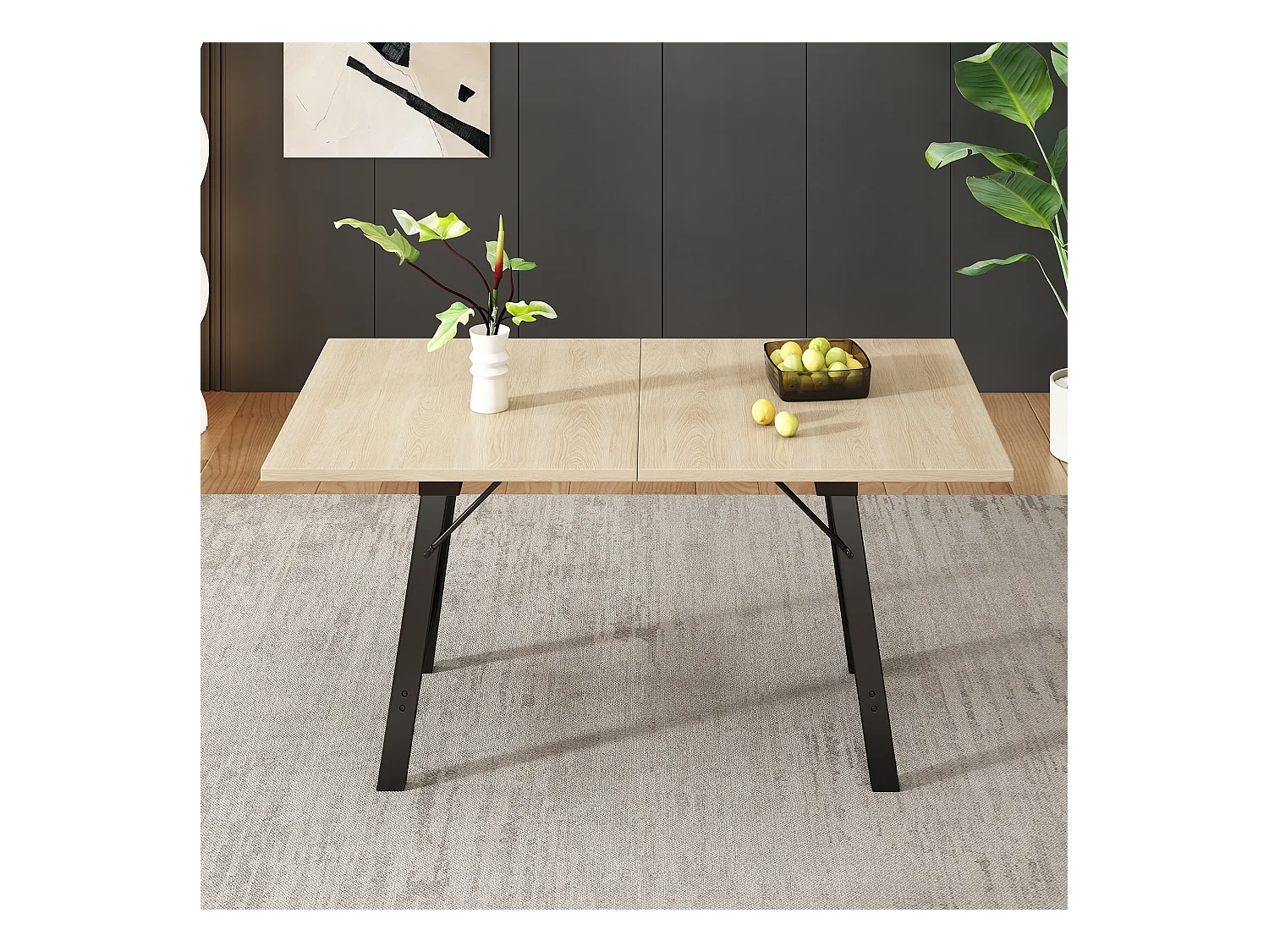 Table à manger extensible 4 à 6 couverts - 140/180 x 80 x 75 cm - Bois MDF et pieds en métal - Naturel