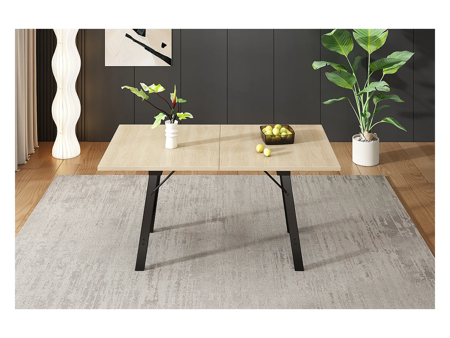 Table à manger extensible 4 à 6 couverts - 140/180 x 80 x 75 cm - Bois MDF et pieds en métal - Naturel
