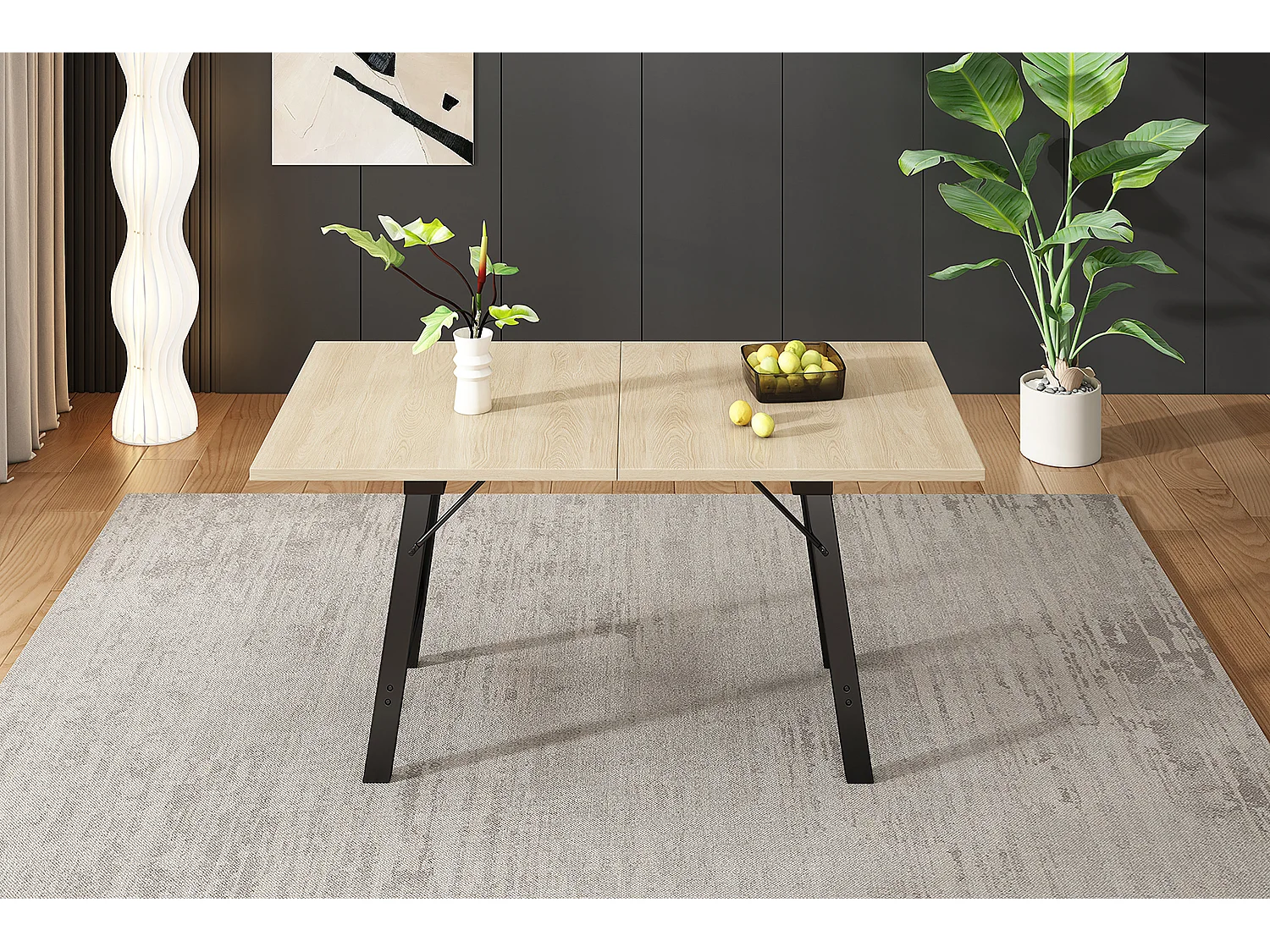 Table à manger extensible 4 à 6 couverts - 140/180 x 80 x 75 cm - Bois MDF et pieds en métal - Naturel