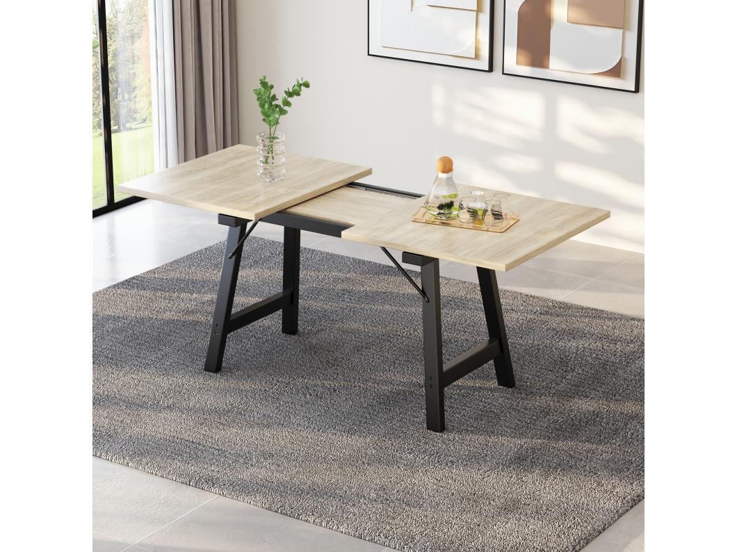 Uitschuifbare eettafel voor 4 tot 6 personen - 140/180 x 80 x 75 cm - MDF-hout en metalen poten - Naturel