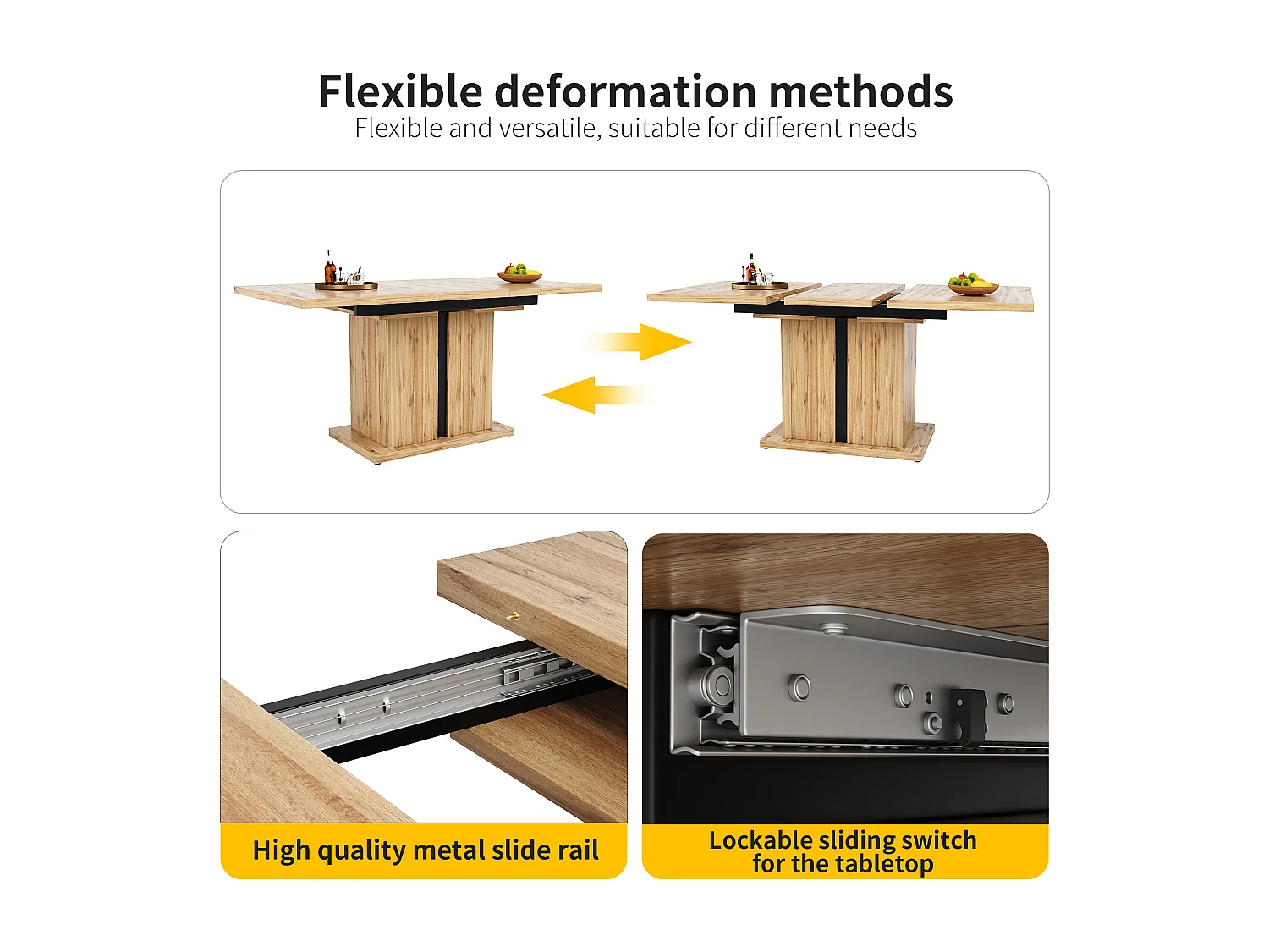 Mesa de jantar extensível para 4 a 6 pessoas - 119/158,5 x 80 x 75 cm - Madeira MDF - para cozinha e sala de estar - Pés em coluna T - Natural