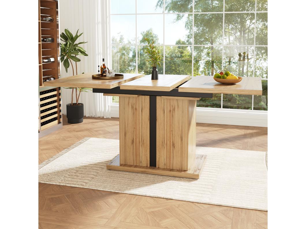 Rozkładany stół jadalny dla 4-6 osób - 119/158,5 x 80 x 75 cm - drewno MDF - do kuchni i salonu - nogi w kształcie kolumny w kształcie litery T - naturalny