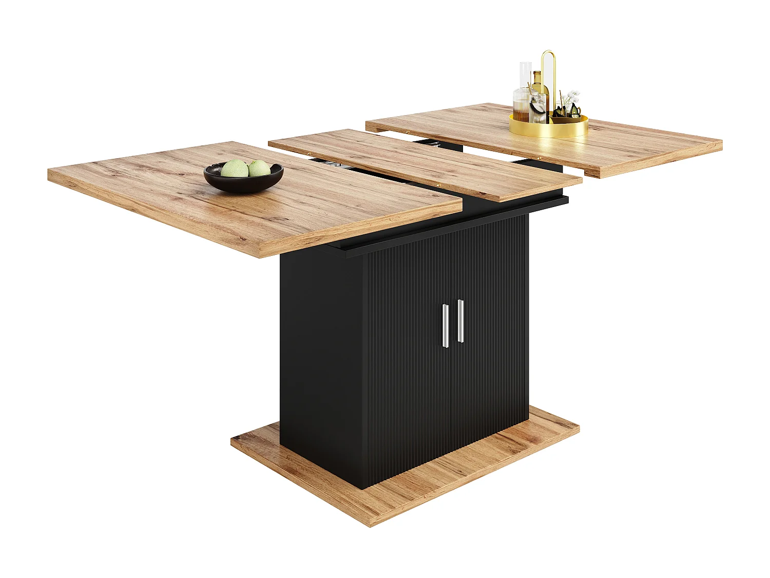 Table à manger estensible 4 à 6 couverts avec 2 portes - 110/140 x 70 x 76 cm - Bois MDF - pour cuisine et salon - Naturel