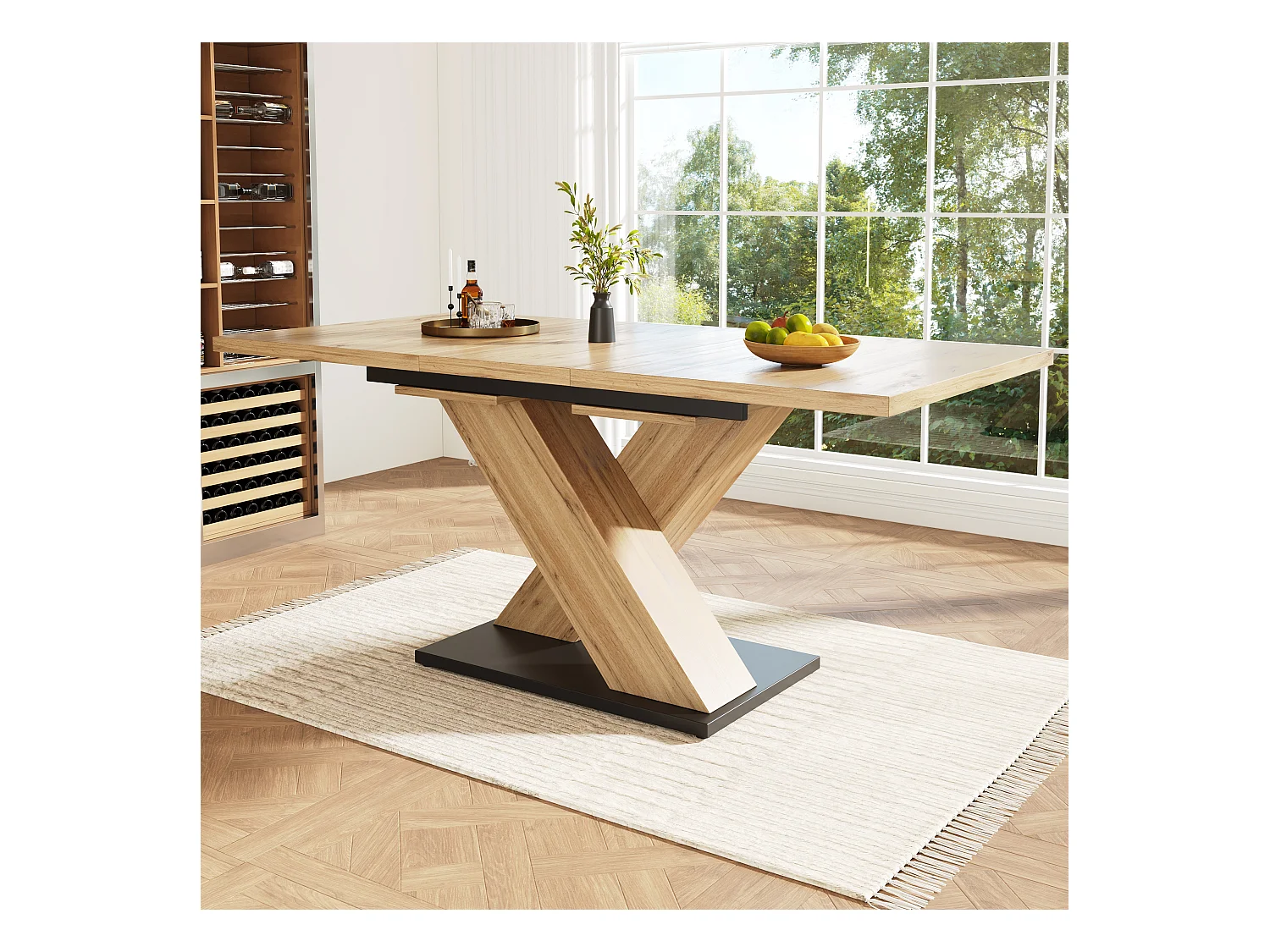 Table à manger estensible 4 à 6 couverts - 119/158.5 x 80 x 75 cm - Bois MDF - pour cuisine et salon - Pièds croissés - Naturel