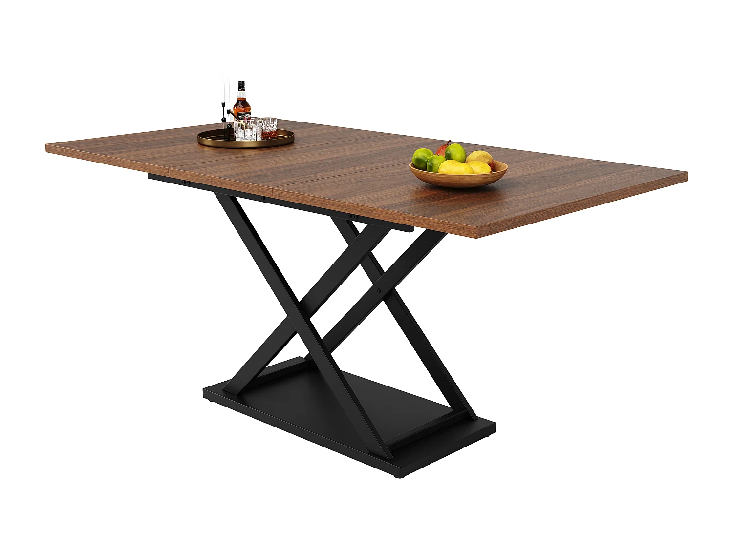 Uitschuifbare eettafel voor 4 tot 6 personen - 120/160 x 80 x 75 cm - MDF en metalen poten - Kleur walnoot