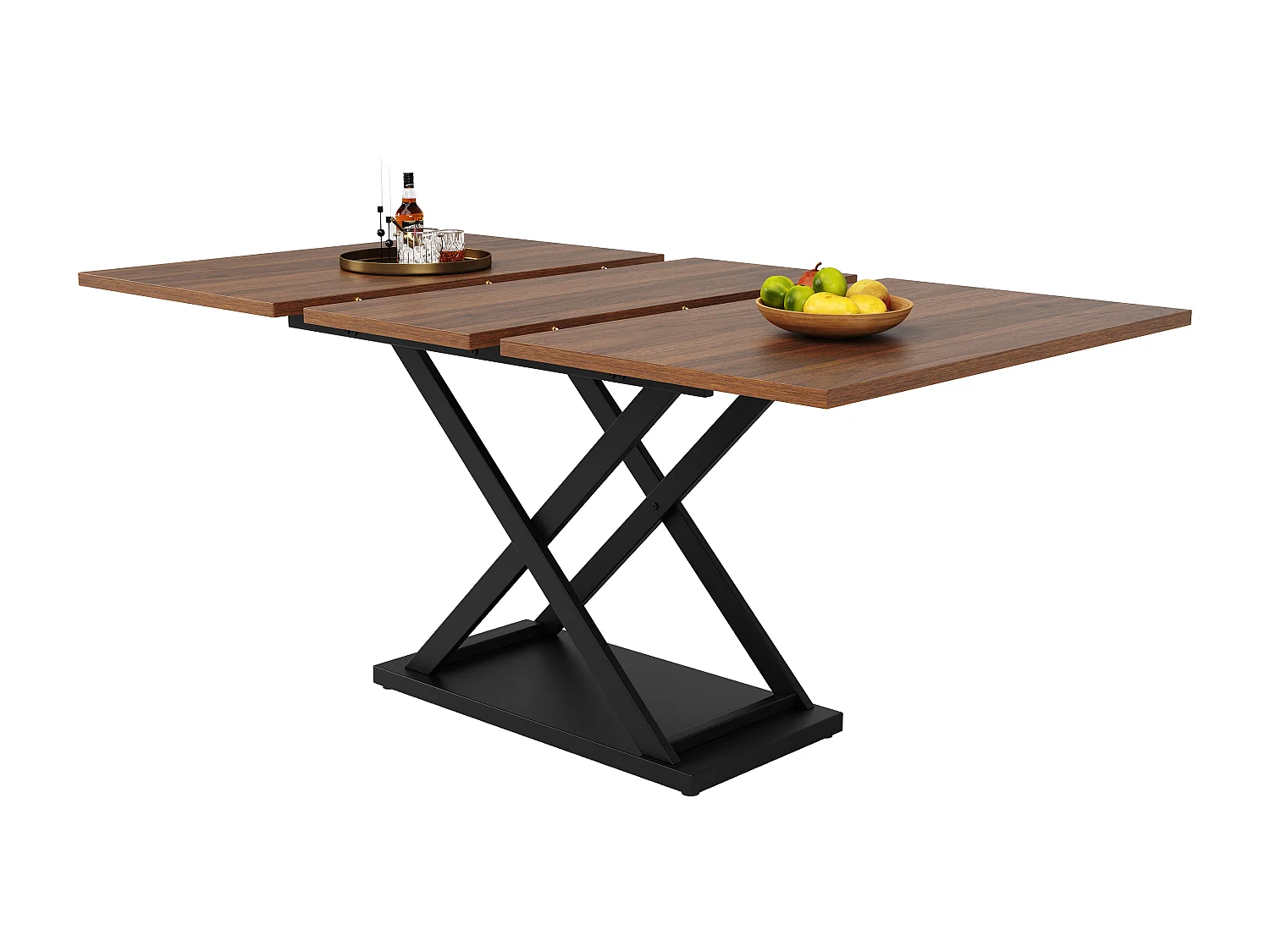 Table à manger extensible 4 à 6 couverts - 120/160 x 80 x 75 cm - MDF et pieds en métal - Couleur noyer