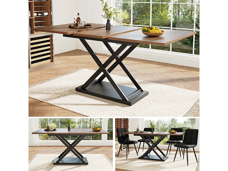 Ausziehbarer Esstisch für 4 bis 6 Personen - 120/160 x 80 x 75 cm - MDF und Metallbeine - Walnussfarbe