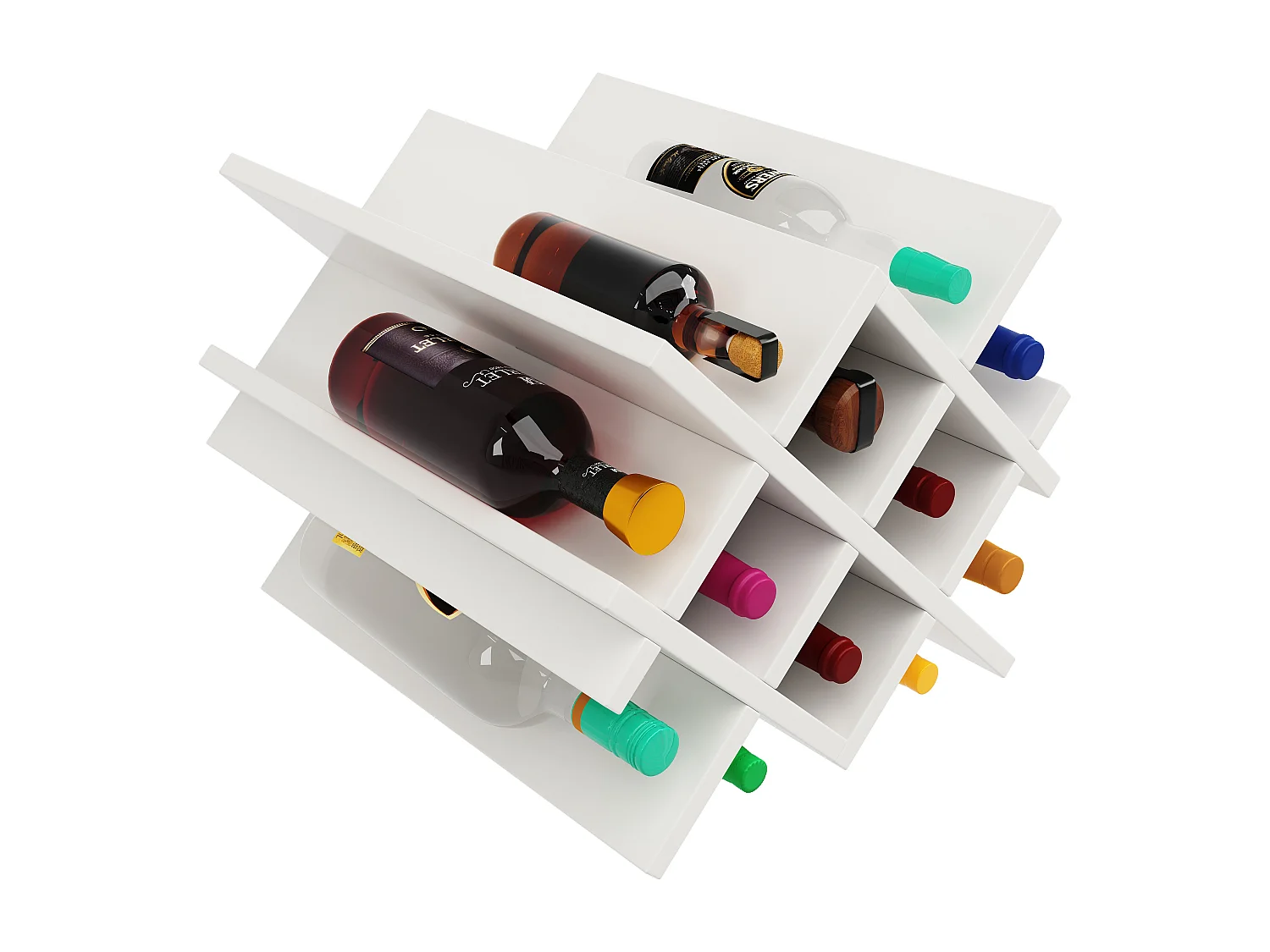 Ilha de cozinha móvel com 3 portas e 12 suportes para garrafas - Tampo extensível - 183x43(76)x92cm - Madeira MDF - Branco e natural