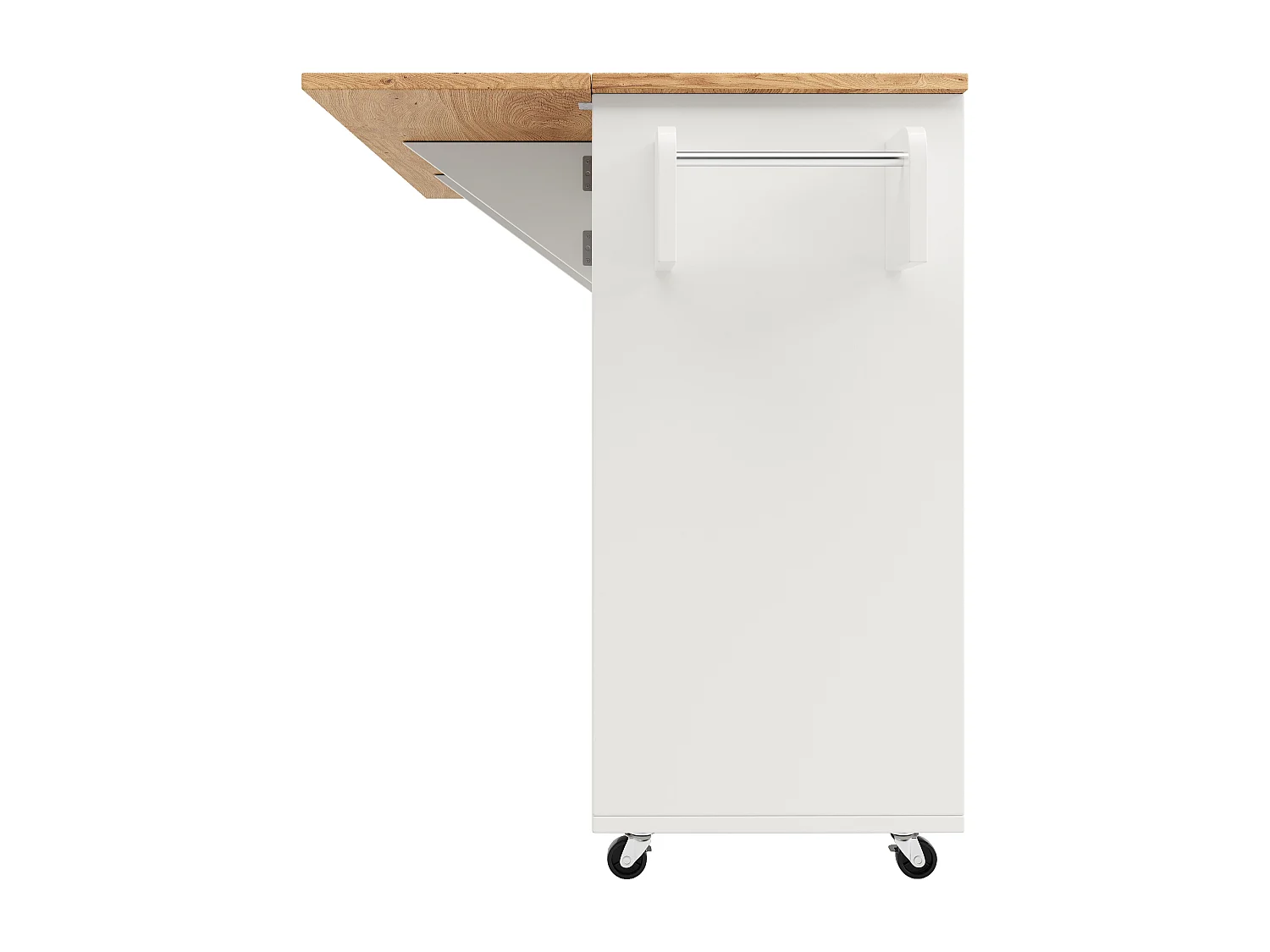 Ilha de cozinha móvel com 3 portas e 12 suportes para garrafas - Tampo extensível - 183x43(76)x92cm - Madeira MDF - Branco e natural