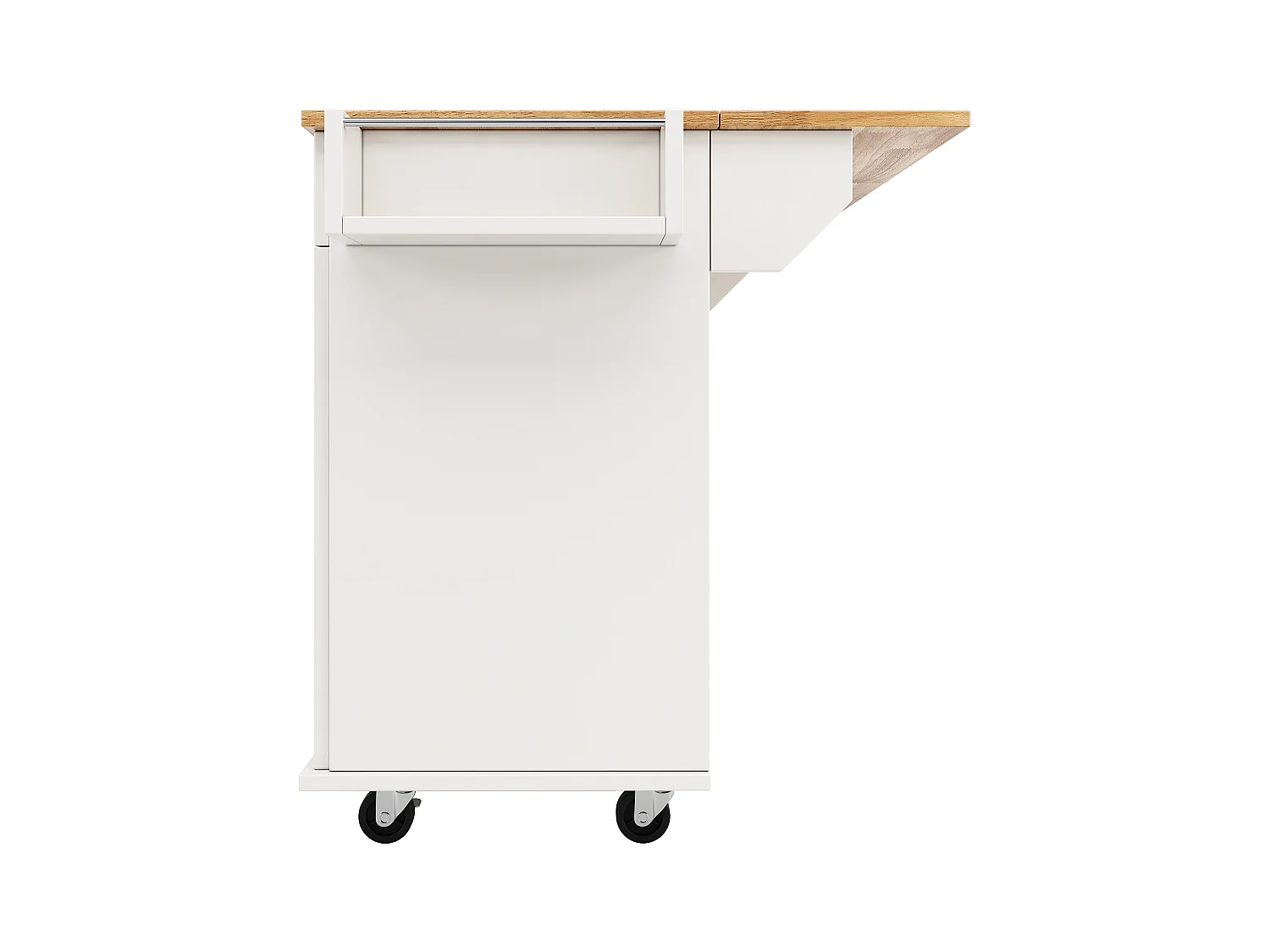 Ilot central de cuisine mobile avec 4 portes et 2 tiroirs - Plateau extensible - 106x50(78)x90.5cm - Bois MDF - Blanc et naturel