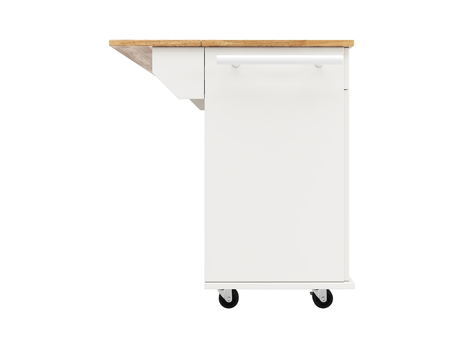Ilot central de cuisine mobile avec 4 portes et 2 tiroirs - Plateau extensible - 106x50(78)x90.5cm - Bois MDF - Blanc et naturel