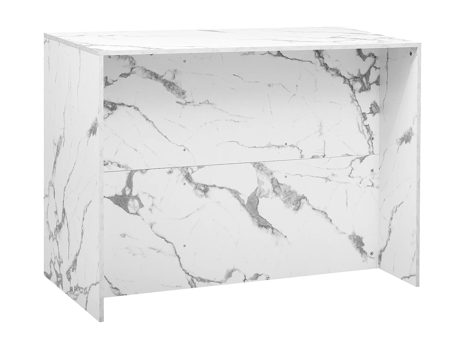 Isola cucina con 3 ante e 3 cassetti - 112 x 60 x 90,5 cm - Piano effetto marmo - Legno MDF - Bianco