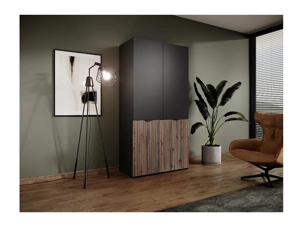 Roupeiro AMBIHOME LOFT 01 - Preto/Carvalho Wotan, C101 x P51 x A200cm