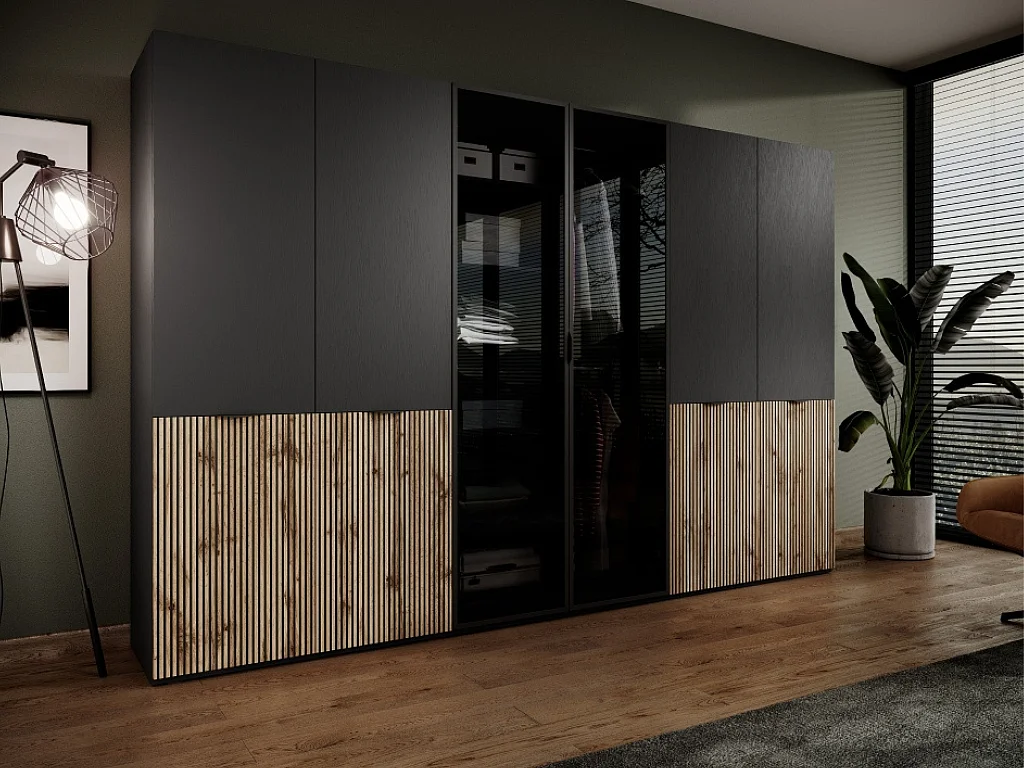 Roupeiro AMBIHOME LOFT 01 - Preto/Carvalho Wotan, C101 x P51 x A200cm