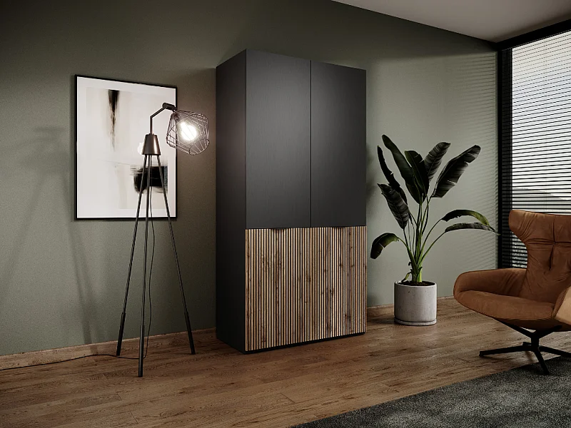 Roupeiro AMBIHOME LOFT 01 - Preto/Carvalho Wotan, C101 x P51 x A200cm