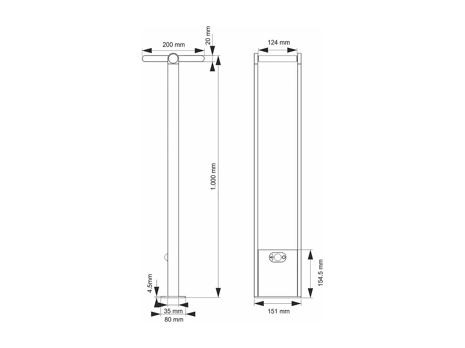 POPA Spot à énergie solaire noir 100 cm 4000K Luminaire de jardin Beneito Faure