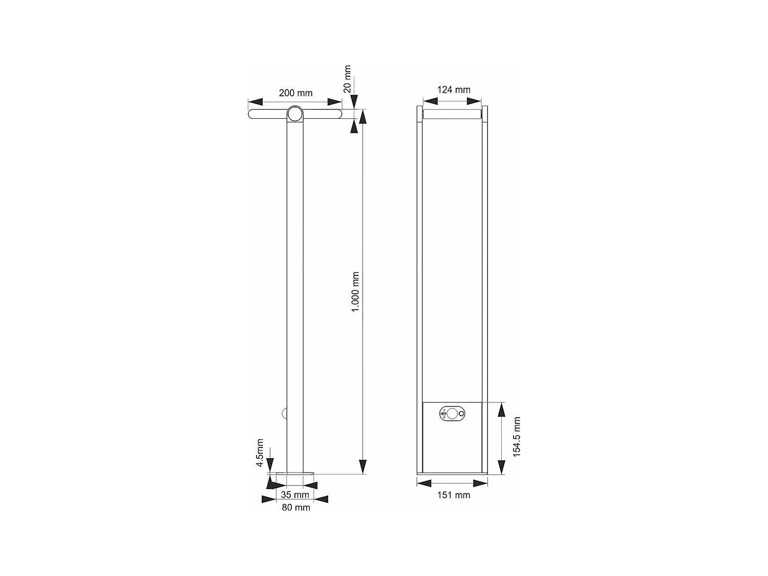 POPA Spot à énergie solaire noir 100 cm 4000K Luminaire de jardin Beneito Faure