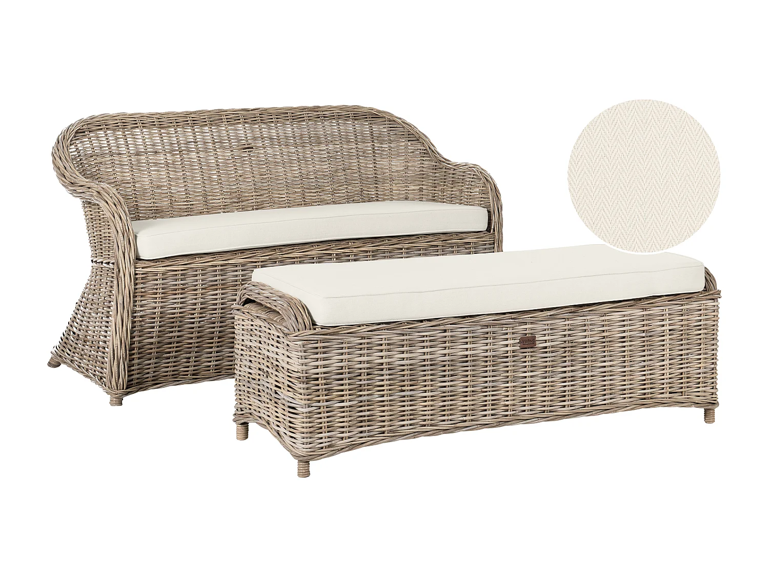 Sofa ogrodowa z otomaną dla 2 osób SUSUA Rattan Naturalny