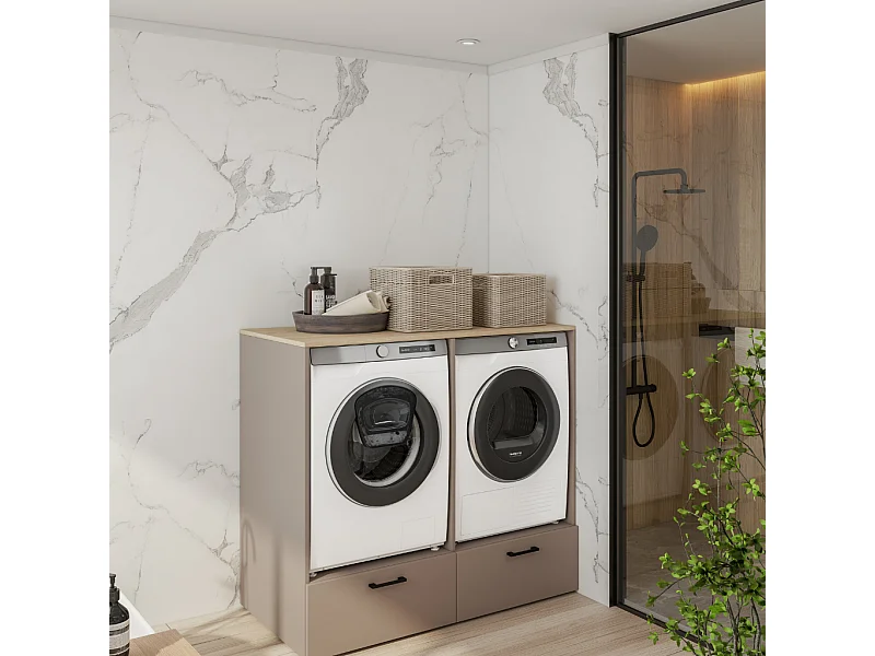 Móvel AMBIHOME AZARA 02, para 2 máquinas de lavar, c/gaveta