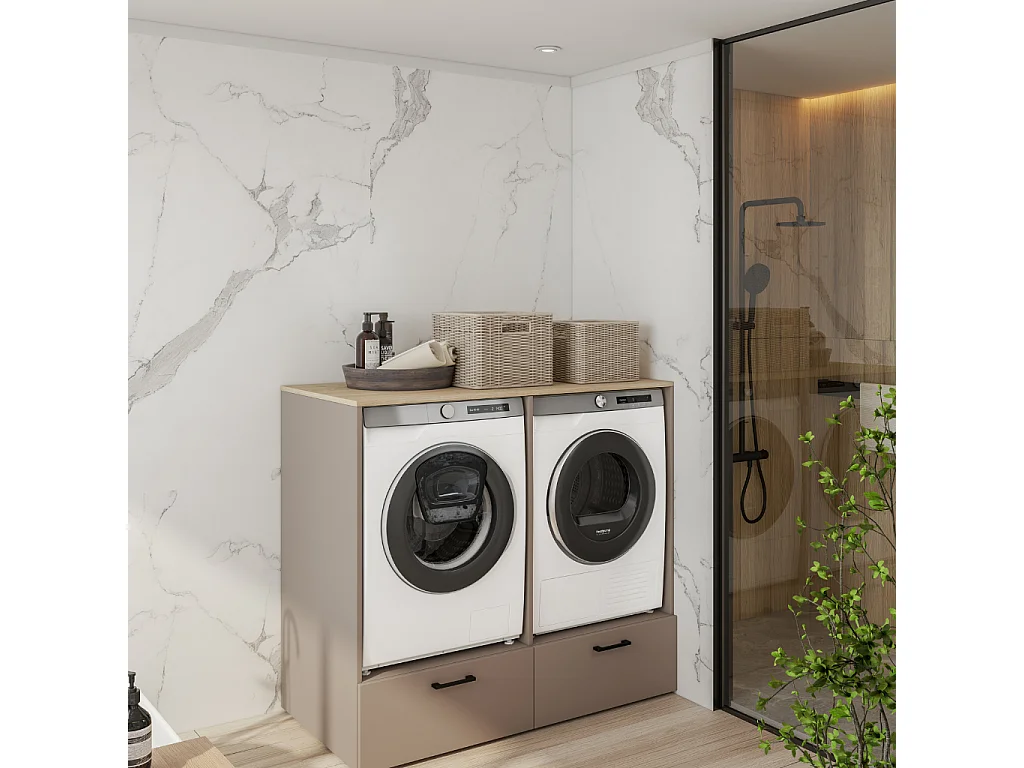 Móvel AMBIHOME AZARA 02, para 2 máquinas de lavar, c/gaveta