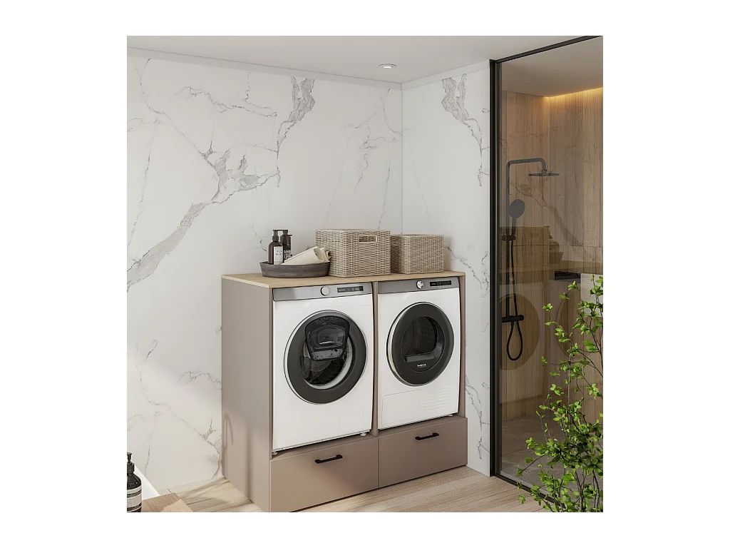 Móvel AMBIHOME AZARA 02, para 2 máquinas de lavar, c/gaveta