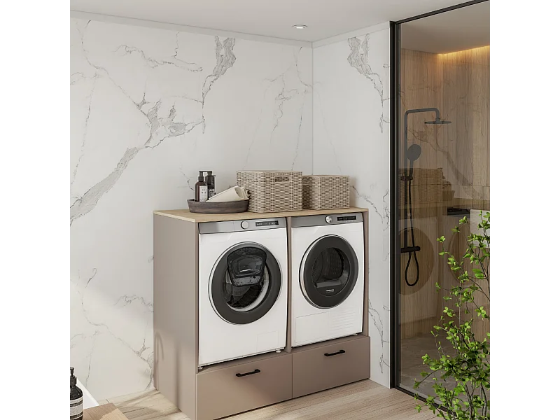 Móvel AMBIHOME AZARA 02, para 2 máquinas de lavar, c/gaveta