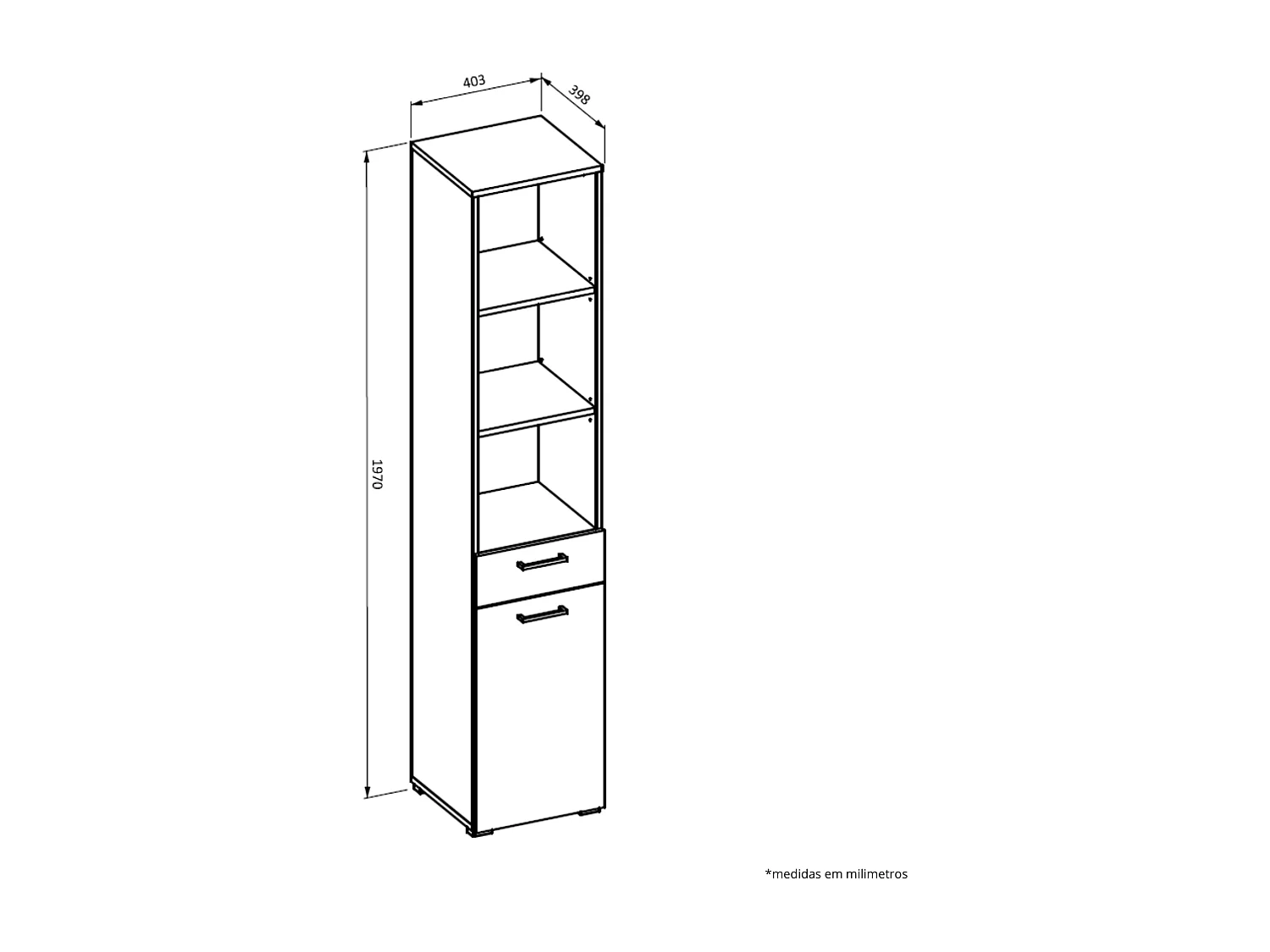 Móvel Auxiliar AMBIHOME AZARA 03, c/cesto, gaveta e prateleiras