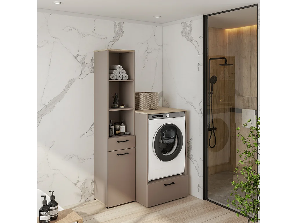 Móvel Auxiliar AMBIHOME AZARA 03, c/cesto, gaveta e prateleiras