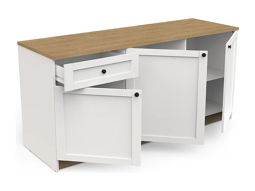 Amário de cozinha inferior AMBIHOME COTTARE 01 - 3Portas/1Gaveta, Branco, C180xP59xA90cm