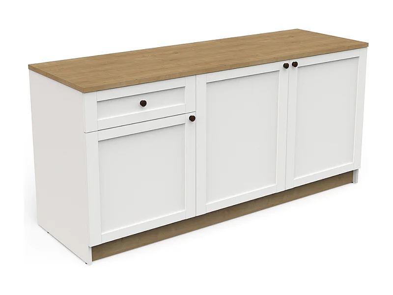 Amário de cozinha inferior AMBIHOME COTTARE 01 - 3Portas/1Gaveta, Branco, C180xP59xA90cm