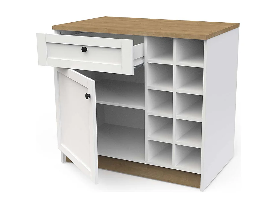 Armário de cozinha inferior AMBIHOME COTTARE 05 - 1Porta/1Gaveta/Prateleiras, Branco, C94xP59xA90cm